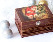 SALE 30% off - Santa Claus Box, Christmas Chest, Keepsake Box Copper Brown / Winter Home Decor / Wood Gift Box ohtteam