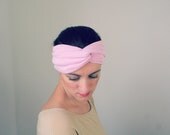 Baby pink knit headband, womens fashion accessory, stretch knit turban twist headband, ear warmers, pastel pink (H17)