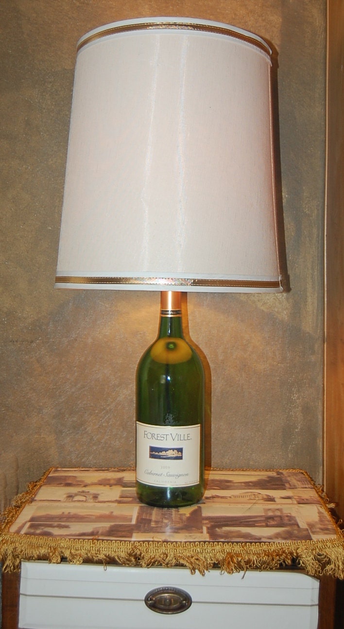 Wine Bottle Lamp-Recycled Bottle Lamp-Green Glass Light-Cottage-Resort-Wedding Gift-Bar-Den-Lounge