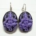 Ganesha Elephant Earrings Cameo Style in Purple on Black with Lever Back Hooks