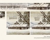 Etsy Shop SET 1 Banner Avatar Reserved Special Order Digital Art - Premade vintage style Old Snowy Barn pattern rustic winter holidays