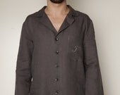 Just Classical Linen Pajama Shirt for Men With Embroidered Monogram