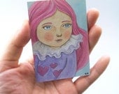 ACEO ATC Original, Watercolor Painting on Card, Whimsical Girl Illustration - Abigail by Amalia K