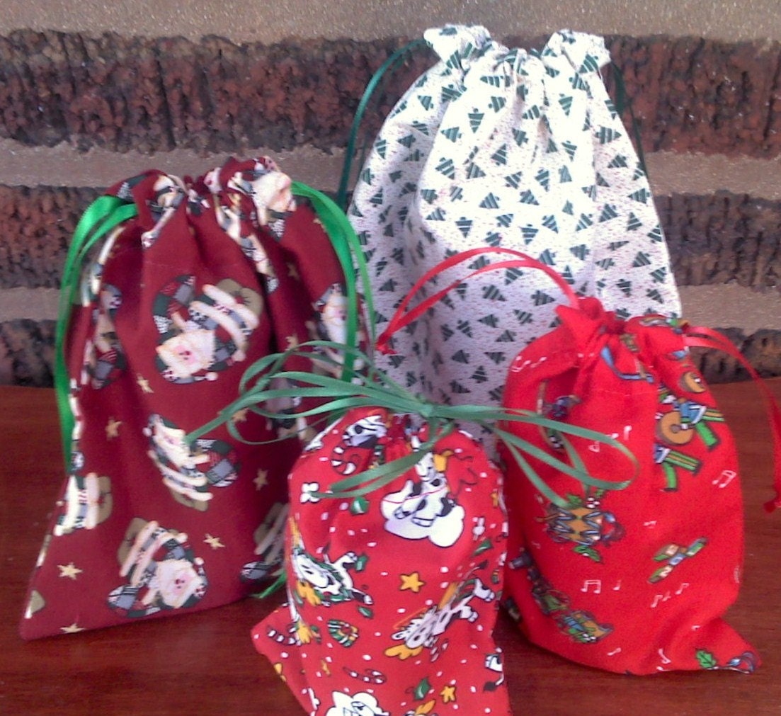 4 Assorted Christmas Gift Bags  Upcycled Reusable