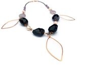 Amethyst Necklace Womans Chunky  Faceted Amethyst  Pink Pearl  Copper  Wire Work Statement Bohemian Jewellery Accessory