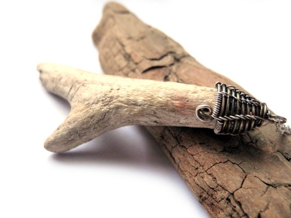 Silver Driftwood Necklace - Tribal Prmitive - Natural Rustic Jewelry - Pagan Woodland Necklace - Bone shaped Necklace - Dangle Long Chain - NurrgulaJewellery