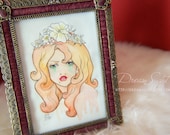 Odette. Original watercolor art illustration vintage girl portrait. OoAK art hand painted.