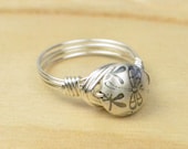 Sterling Silver Filled Wire Wrap Ring with Sterling Silver Dragonfly Bead - Any Size- Size 4, 5, 6, 7, 8, 9, 10, 11, 12, 13, 14