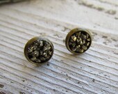 STARBRIGHT / Raw Pyrite Cluster Earrngs Fool's Gold Crystal Gemstone Studs Faux Guages, Plugs, Lead and Nickel Free, Fall, Winter 8mm