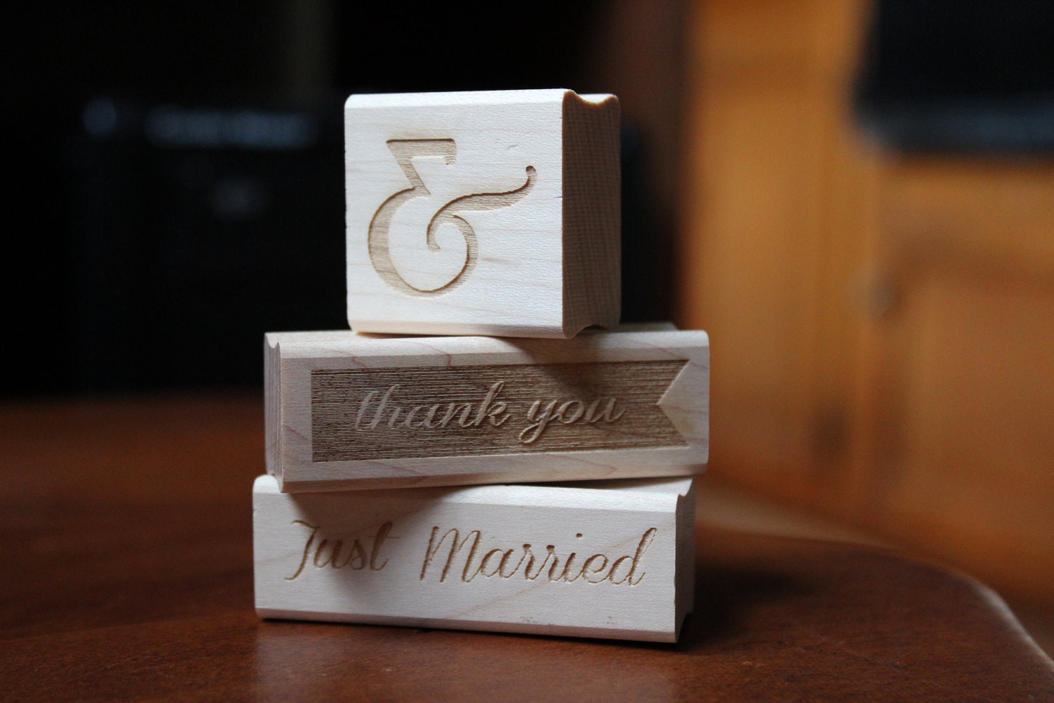 Thank You Rubber Stamp for Wedding Favor Tags and other Handmade Paper Goods - Pennant Banner Flag Design