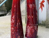 Red vases duo, handmade porcelain vases set. Final sale.