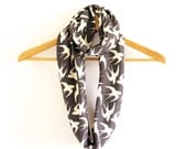 Women's Scarves, Infinity Scarf, Organic Jersey Scarf, Navy Swallow Print