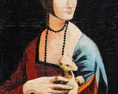 Lady with an Ermine by Leonardo da Vinci. Oil on Canvas. 18" x 24" Italian Renaissance.