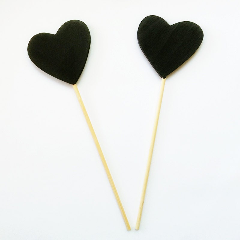 2 Chalkboard Heart Cake Toppers - Table Numbers - Candy Buffet Sign - Wedding Decoration - Photobooth Prop Il_570xn