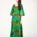 Kelly Green/ Hippie Dress/ 1970's /Funky Print