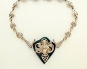 Antique French Galalith Necklace. Late Victorian Art Nouveau. Joan of Arc in Armor.