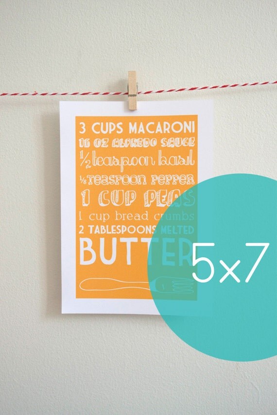 5x7 Kitchen Art Print of Baked Mac & Cheese Recipe with Handlettering