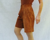 SALE - Vintage High Waisted Suede Culottes HIPSTER PREP 80s Party Burnt Sienna Preppy Caramel Tan Brown 80's Prepster Leather - Size 28 w