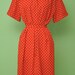 Polka Dot Dress Red and White with Tie Waist - 80s Does 50s 40s VLV Rockabilly 1940s Pinup Button Up Dress