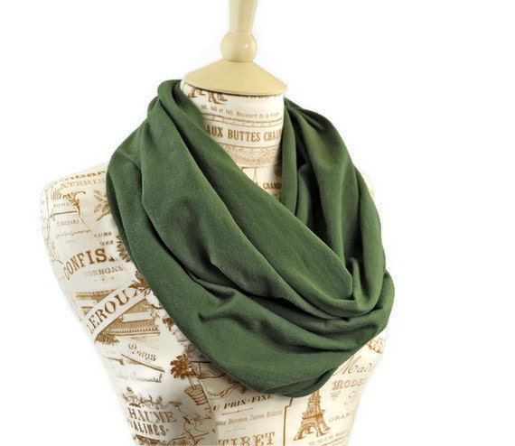 CLEARANCE Infinity Scarf Jersey Green Dark Sage Olive Lightweight