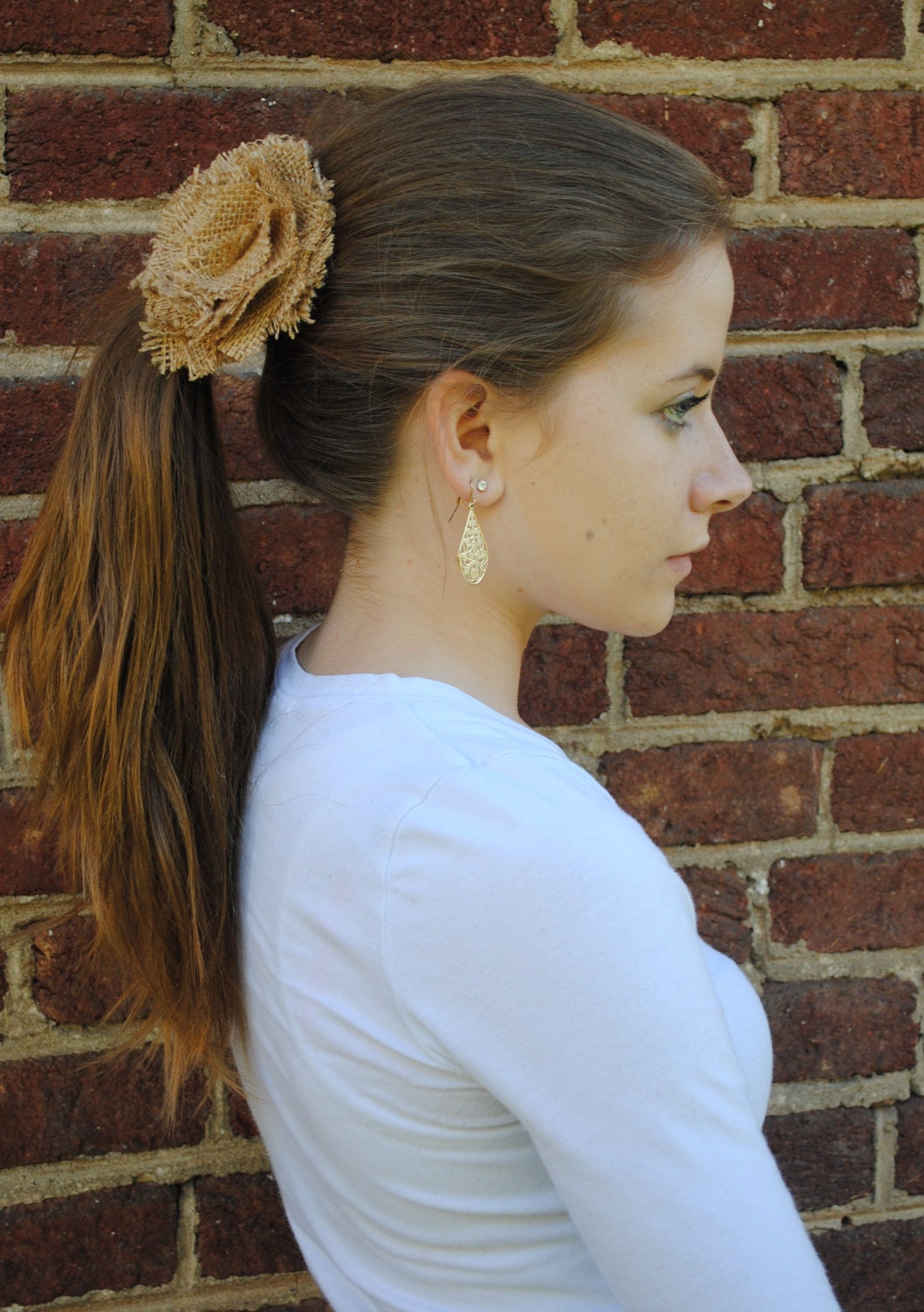Natural burlap flower hair clip and brooch pin. Rugged bridal piece.