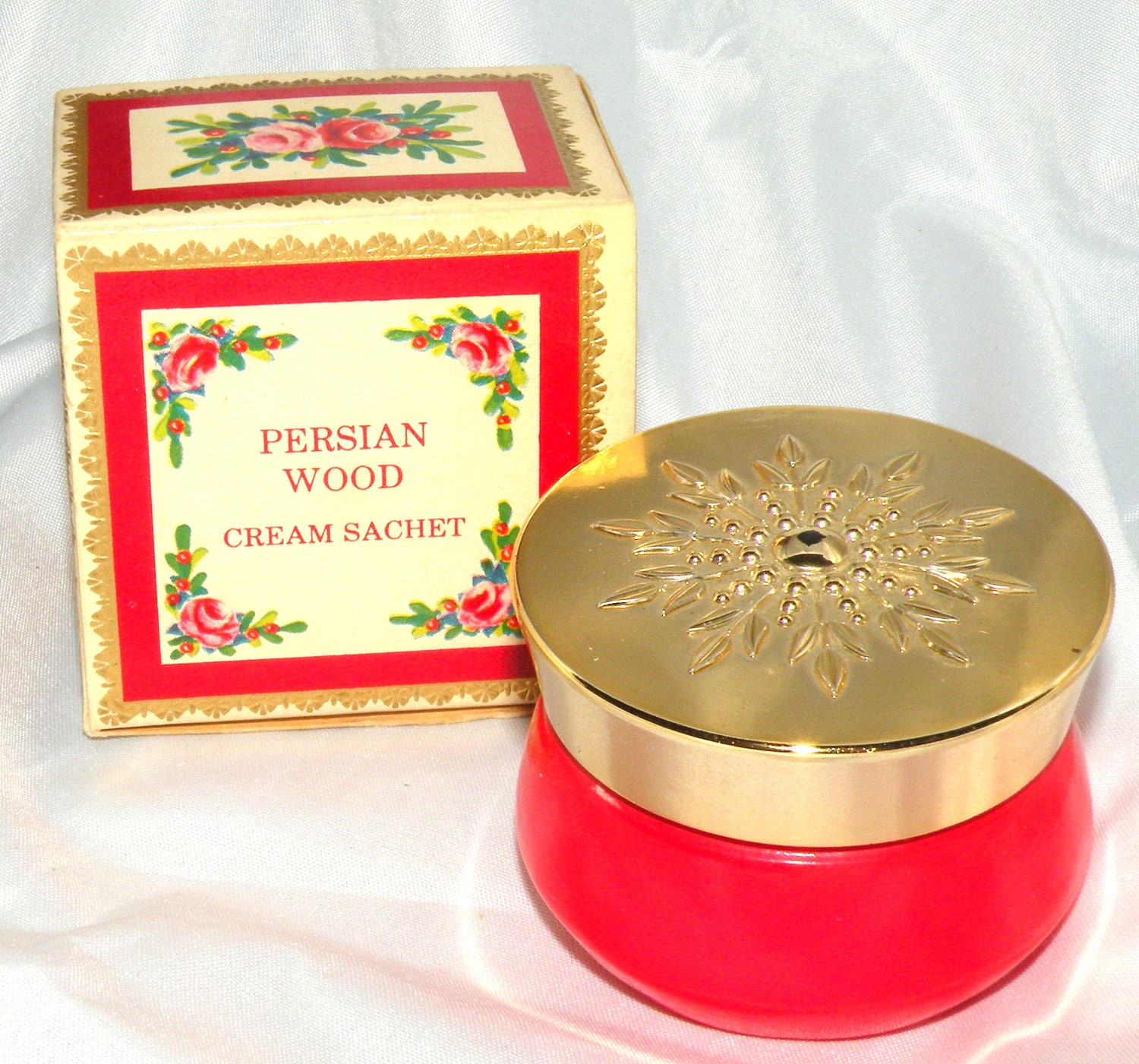 50% Off SALE AVON Vintage Persian Wood Cream Sachet Collectible Original Box and Jar Only