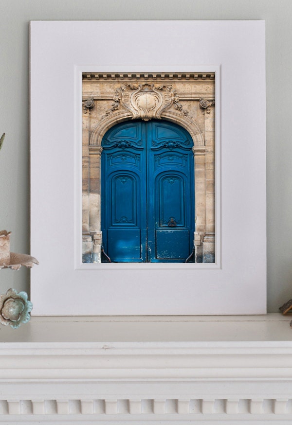 Paris Photo - The Blue Door, 8 x 12 Matted Fine Art Photograph, Urban Home Decor