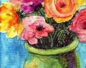 Roses, Flowers, Pink, Yellow, Dining, Kitchen - FREE SHIPPING - Fine Art  GICLEE Print from my Original  Painting - ebsq Artist Ricky Martin