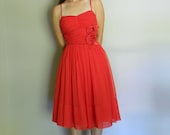 Red 60's Party Dress with Rose Corsage Vintage /