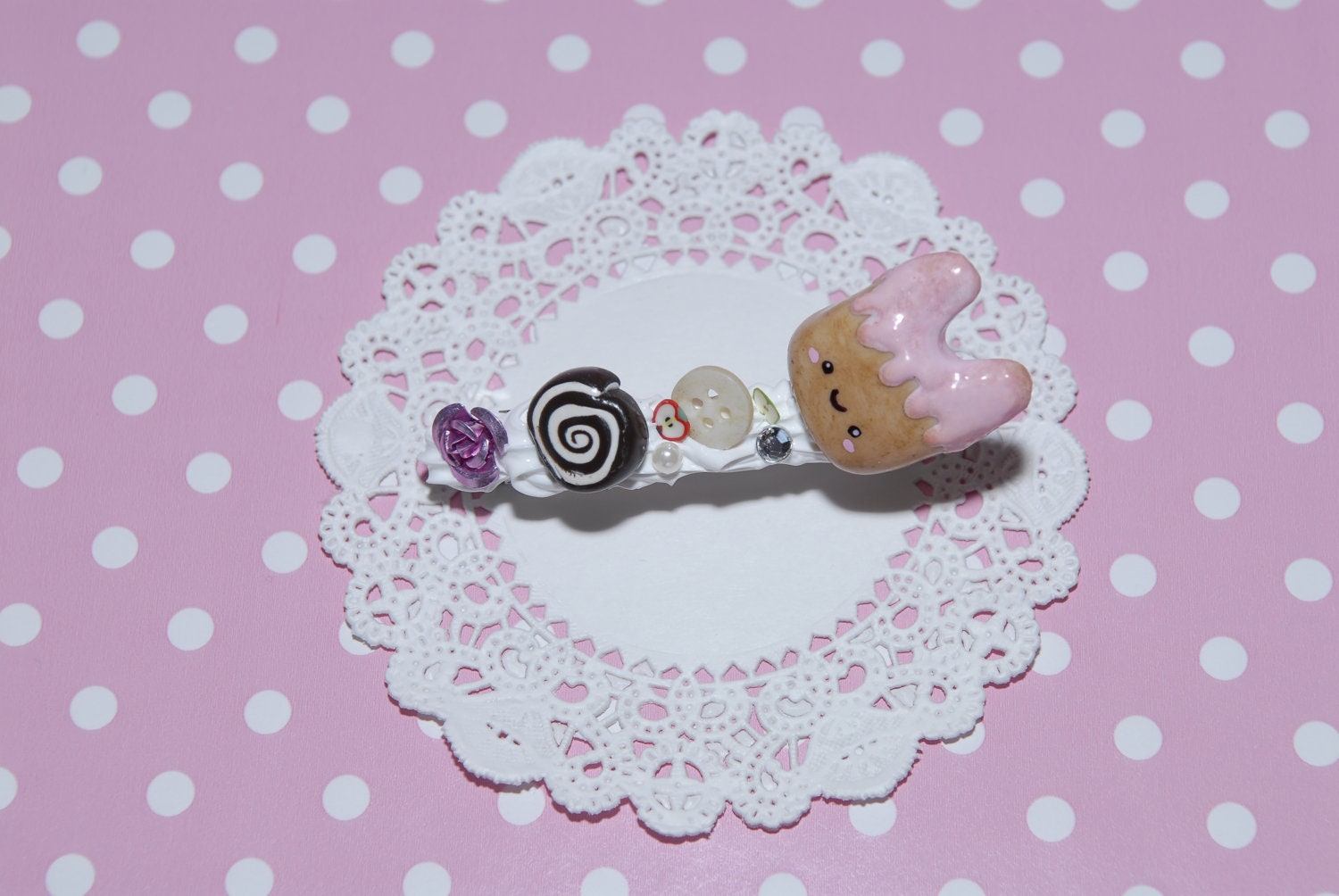 Barrette-Hair Accessories-Polymer Clay Food- Polymer Clay- Deco Den-Girl Hair Accessories- Pink