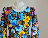 Vintage Maxi Dress- floral black dress (large size) // "Flowers of Paradise" from Lesley's Girls Vintage