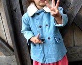 Vintage boys or girls soft denim 70s Pea Coat size 2T