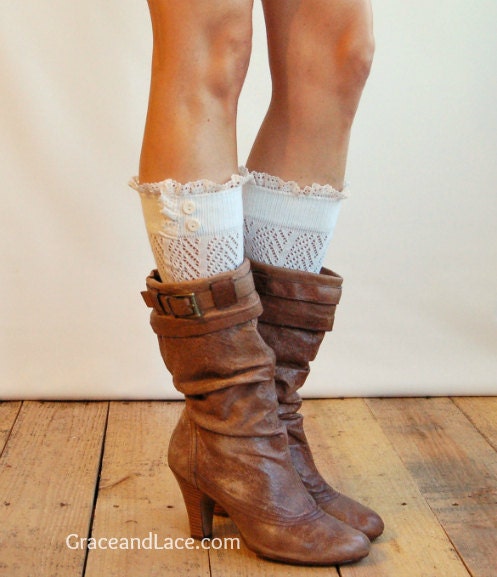 SALE Lace boot socks - Lacey Sock - Ivory boot socks - open-knit socks - Chevron patterned - lace socks (item no: 10-30)