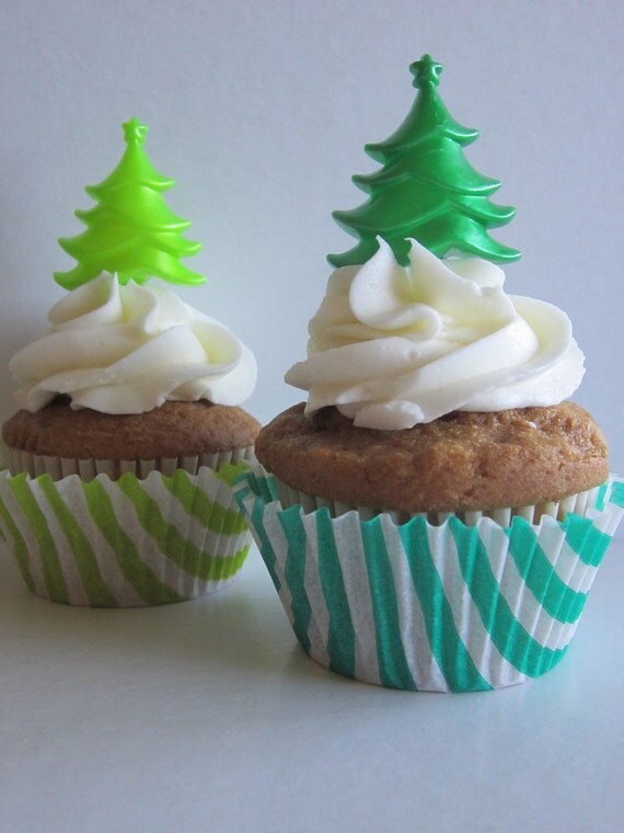 12 Green & Lime Green Christmas Tree Cupcake Toppers Il_570xn