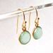 Aqua Chalcedony Earrings, Gemstones Bezel Set in Gold Vermeil, Round, Sea Foam Green Jewelry - Bridesmaids Set