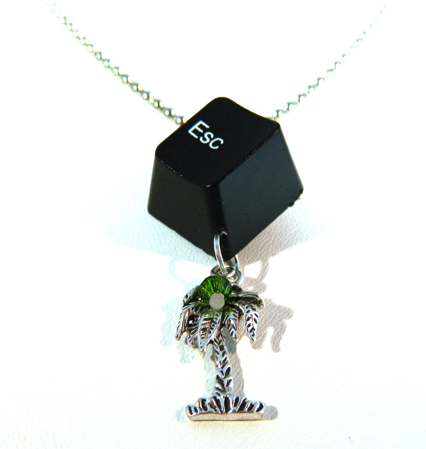 Necklace Recycled Computer, Palm, ESC Key, Swarovski