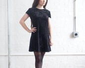 80s black velvet floral dress