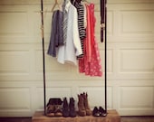 Industrial Rustic Garment Rack Steel Pipe and Recycled Reclaimed barn wood-Triple 7 Recycled-clothes, shoes, caster, rolling rack