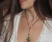vintage repurposed handmade jewelry rosary wood beads assisi crucifix necklace atelier paris