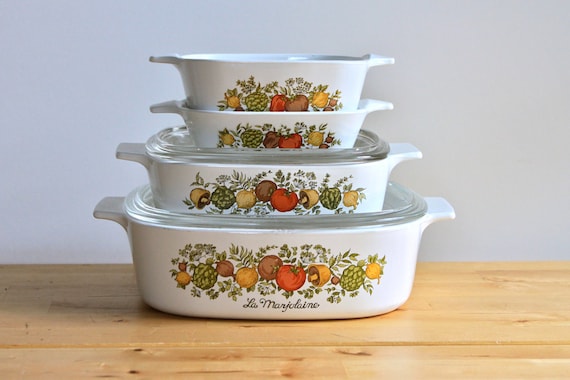 Spice of Life Casserole Set by Corning Ware - Retro Thanksgiving Bakeware and Cookware with Vegetables (Set of 4)