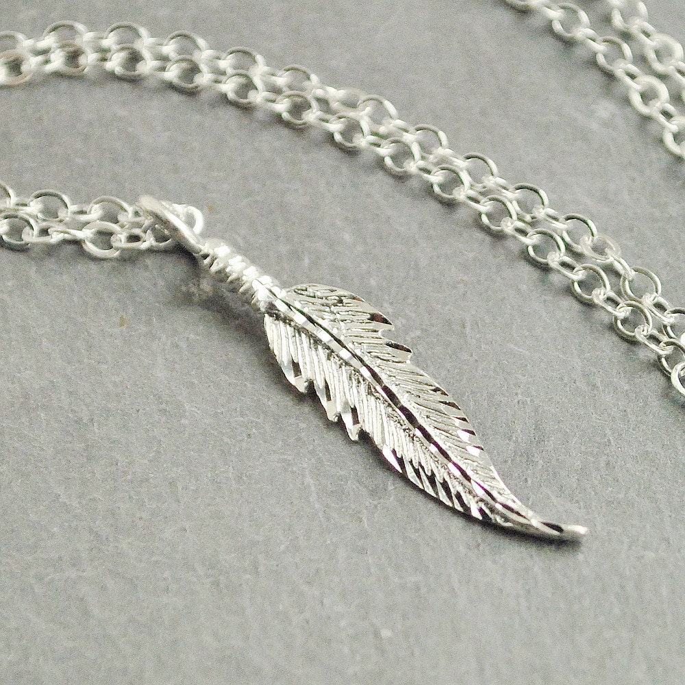 Sterling Silver Feather Necklace, Feather Pendant Necklace, Sterling Silver Jewelry Handmade