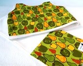 Pear and Apple Shower Gift Set Gender Neutral Green Yellow Bib and Burpie