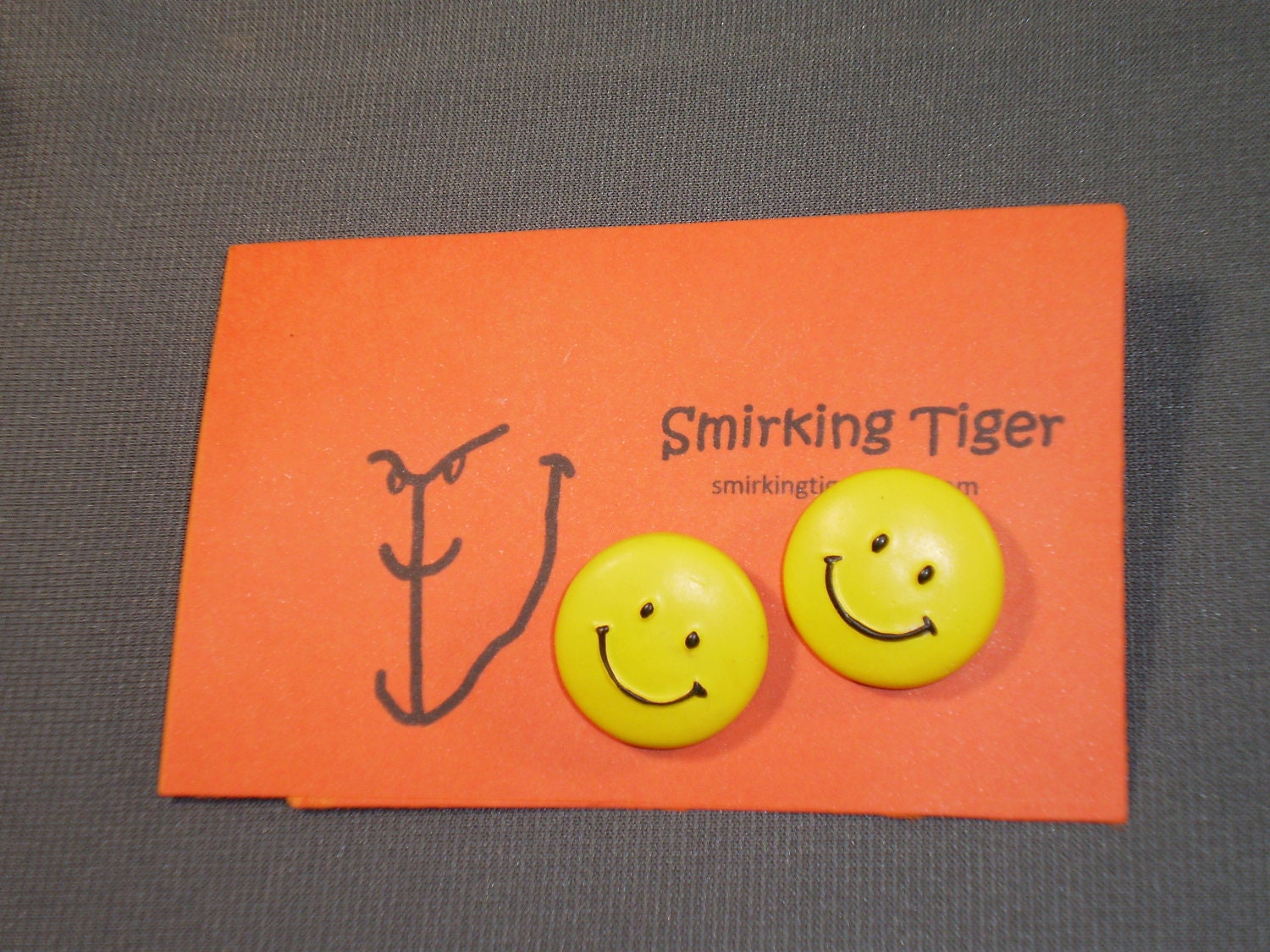 Button Earrings: Yellow Smiley Faces (E18)