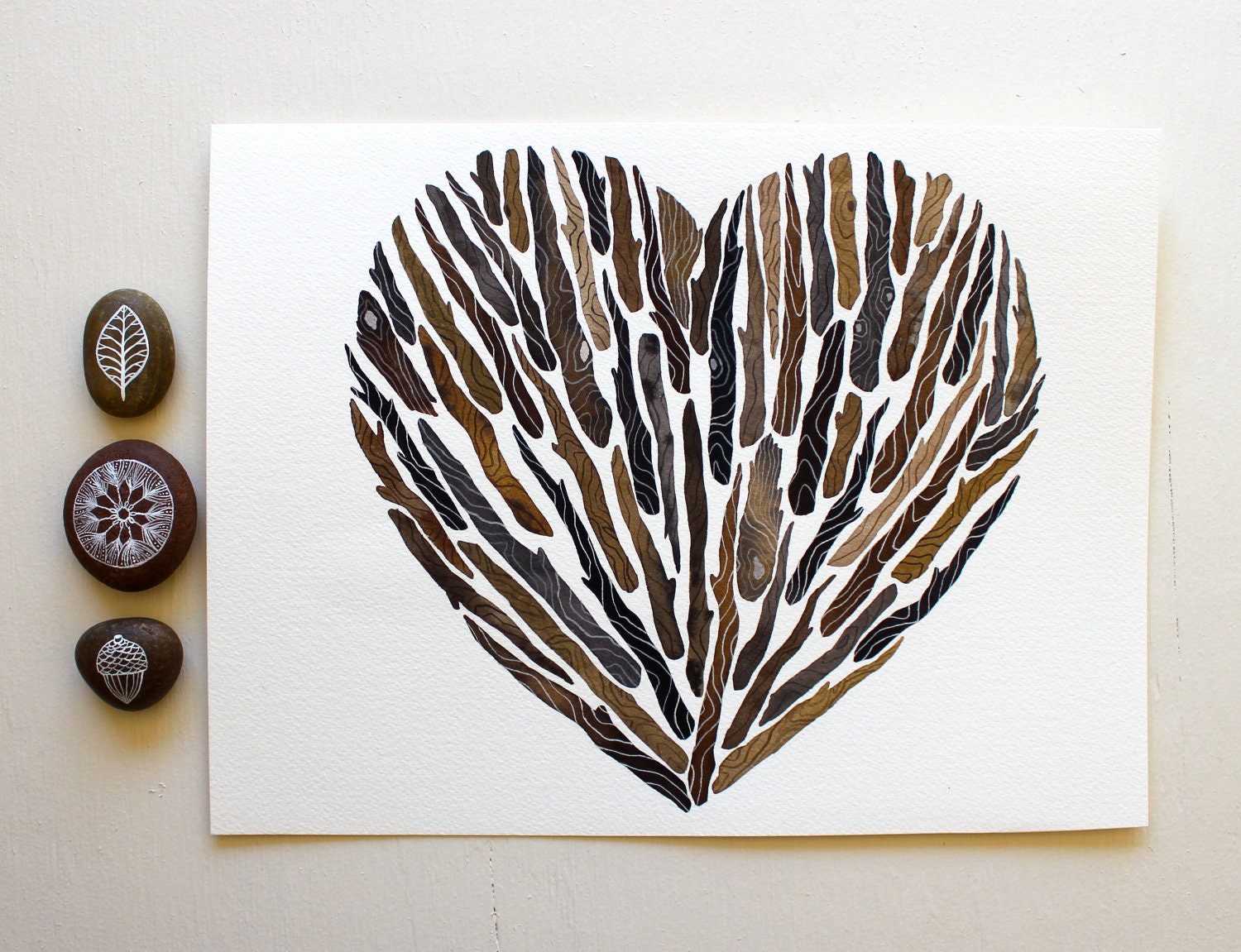 Driftwood Heart - Original Painting - Watercolor Art by Marisa Redondo