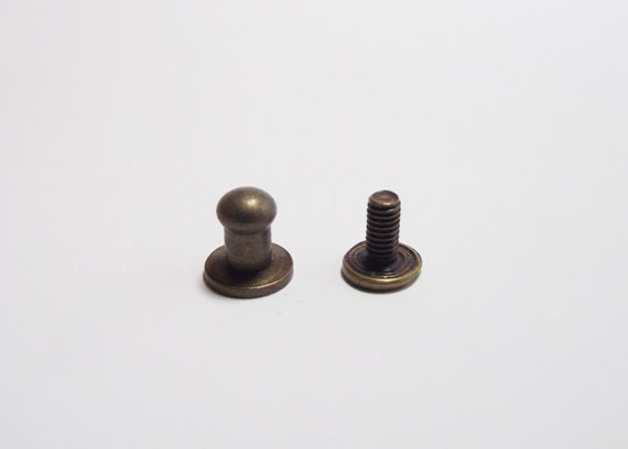 10 sets -5 mm Antique Brass Tone Head Buttons Screwback, Polished Studs, Metal Cone, Leathercraft, Gunmetal (LE-022-BR) - Popolele