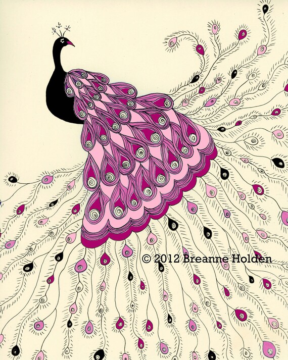 Whimsical Peacock Bird Illustration Painting Archival Print 8 X 10 "Jewel"