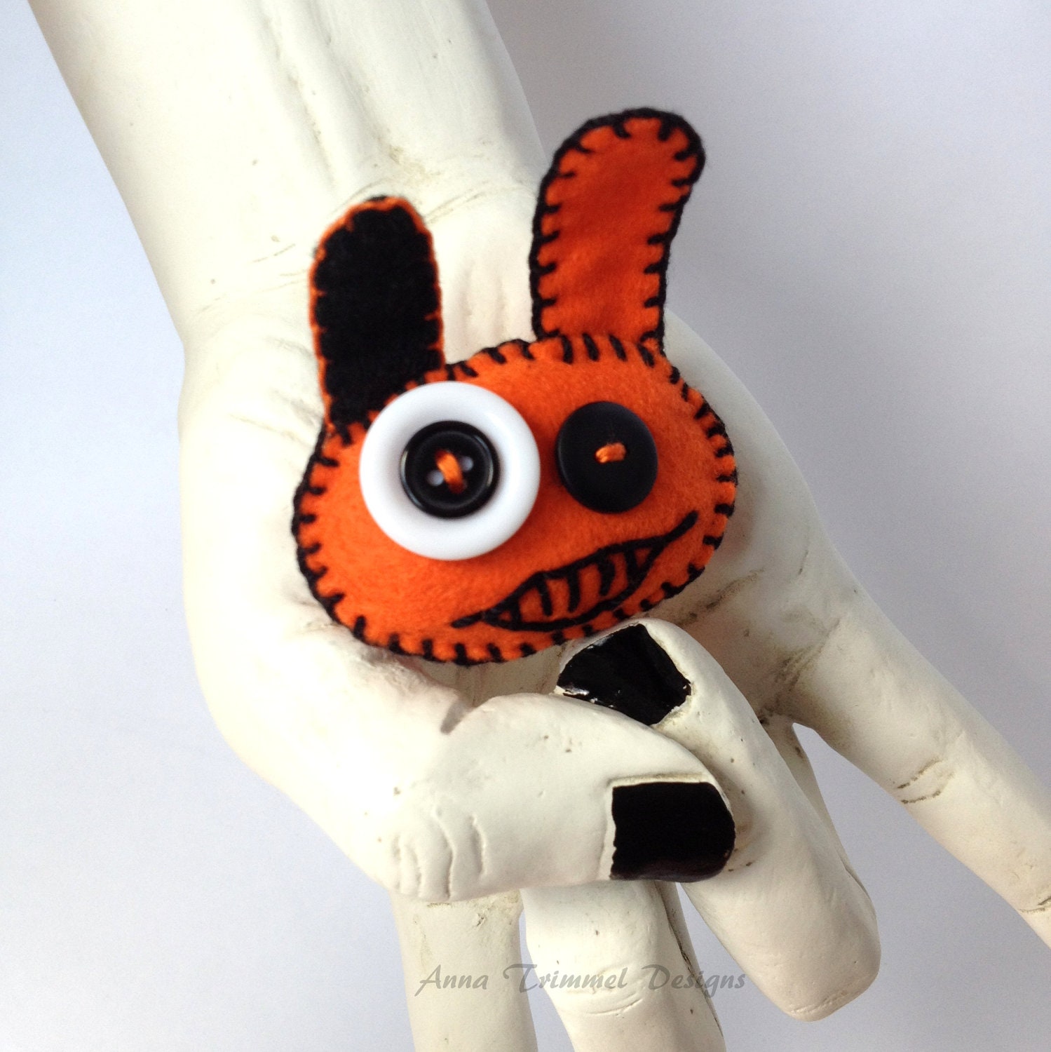 Felt Bunny Hair Barrette - Handmade Hair Accessory - Kawaii - orange black