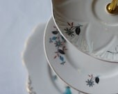 Cloverbell vintage fine china 3 tier blue and pink floral cake stand