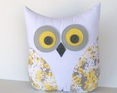 owl decor, grey and yellow nursery, yellow grey pillow, decorative owl pillow, graduation gift, teacher's gift by whimsy sweet whimsy