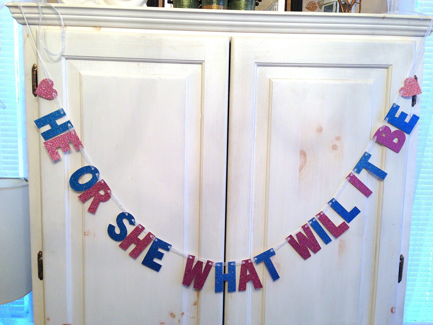 He or She, What Will It Be Banner -- Baby Shower Decoration / Gender Reveal Party / Photo Prop